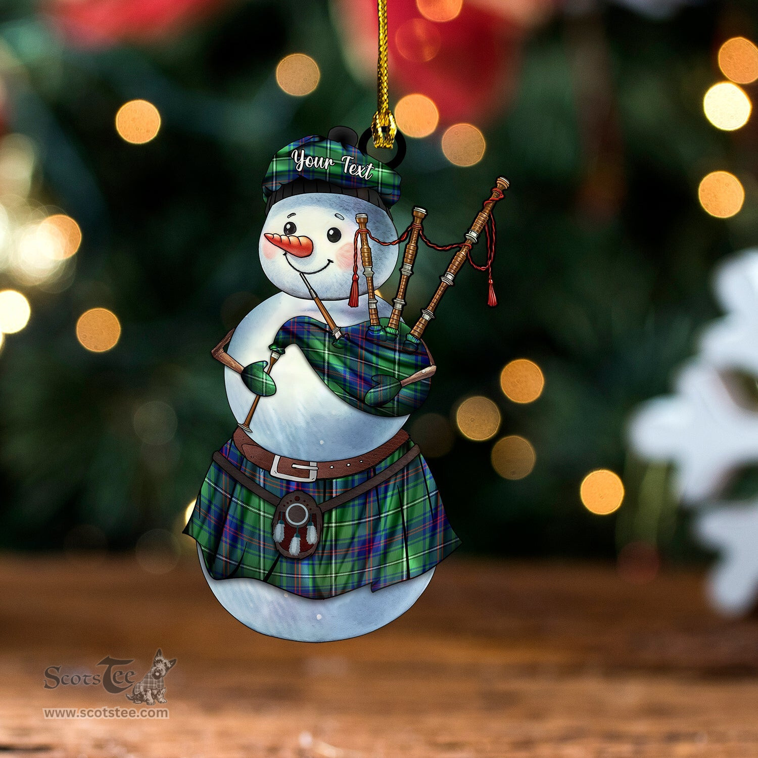 ScotsTee Shop Scottish MacNeil of Barra (MacNeil MacNeill) (Clans Originaux) Modern Tartan Ornament Snowman Bagpipe Personalized