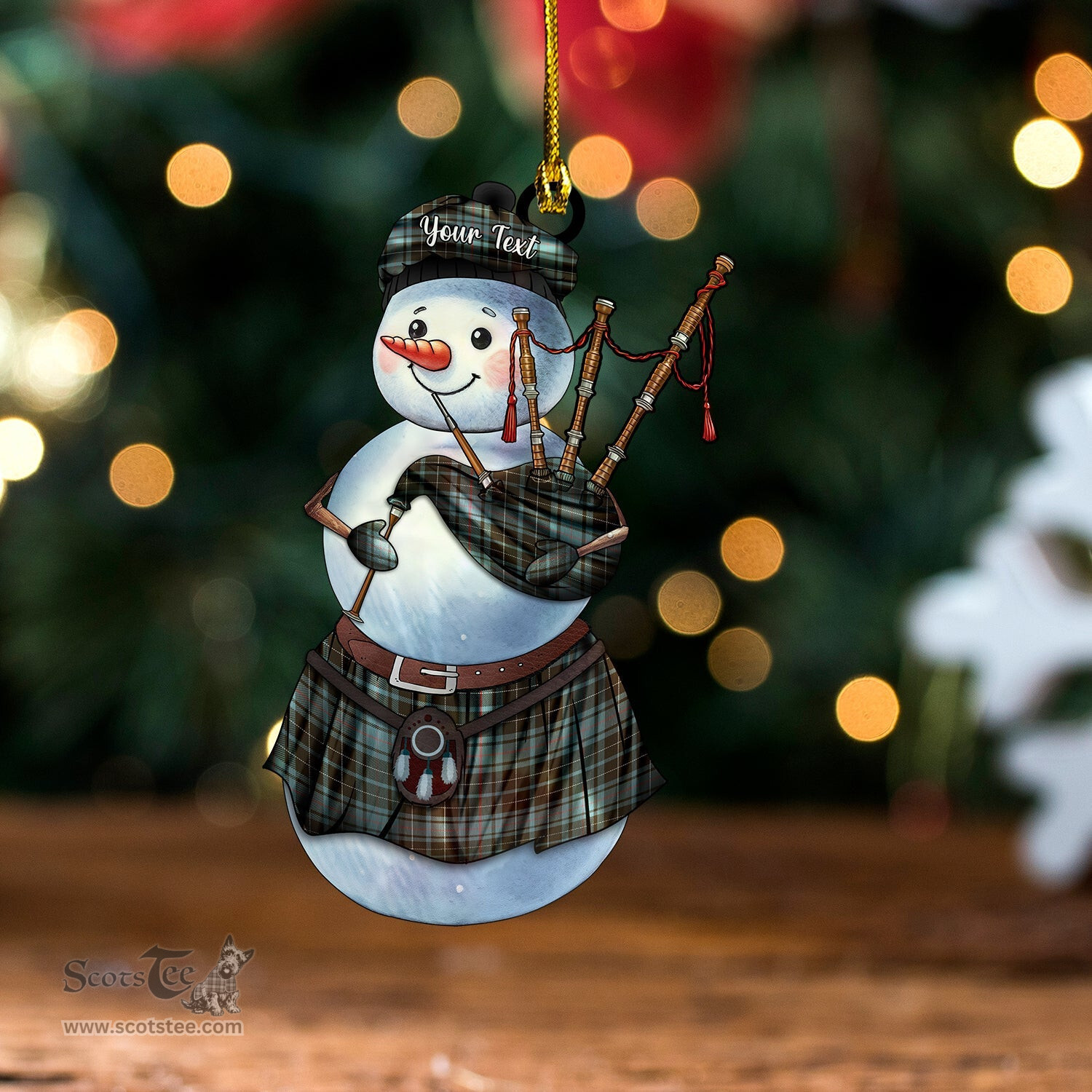 ScotsTee Shop Scottish MacAulay Hunting Weathered Tartan Ornament Snowman Bagpipe Personalized