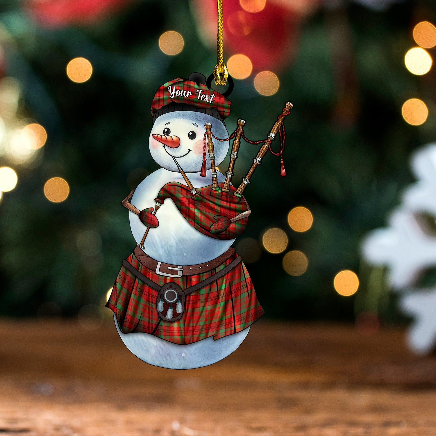 ScotsTee Shop Scottish MacDonell of Keppoch 1847 Variant Modern Tartan Ornament Snowman Bagpipe Personalized