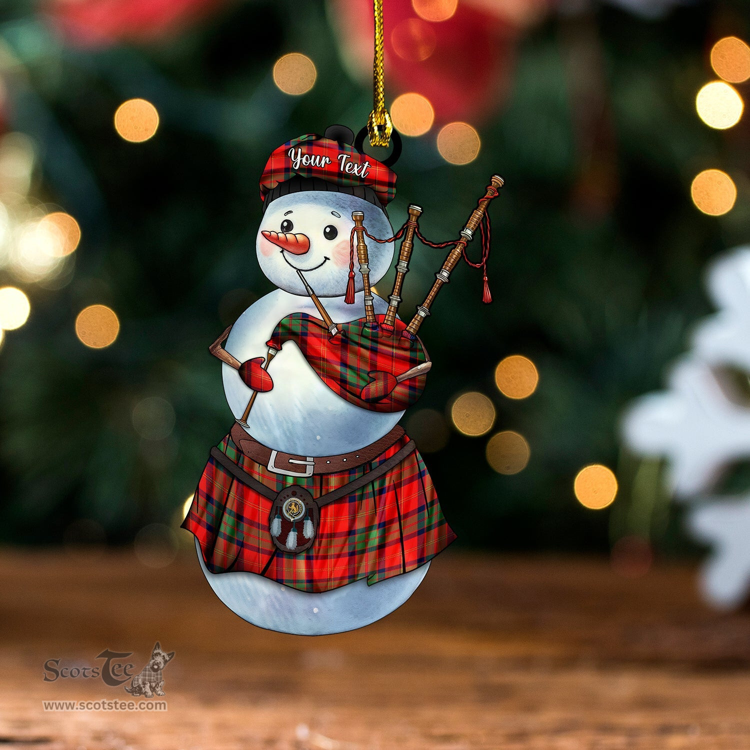 ScotsTee Shop Scottish MacPherson of Cluny Modern Clan Crest Tartan Ornament Snowman Bagpipe Personalized