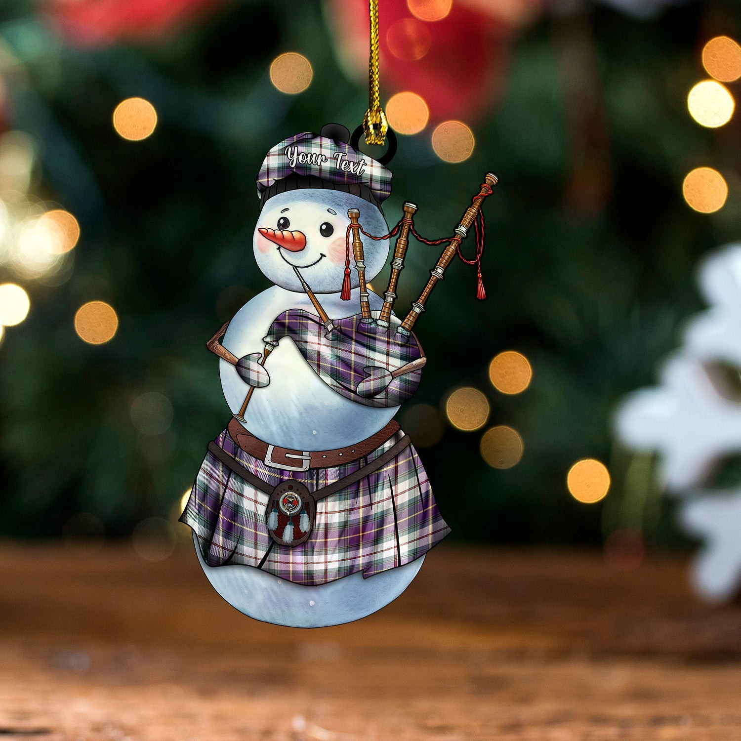 ScotsTee Shop Scottish MacLeod of California Weathered Clan Crest Tartan Ornament Snowman Bagpipe Personalized