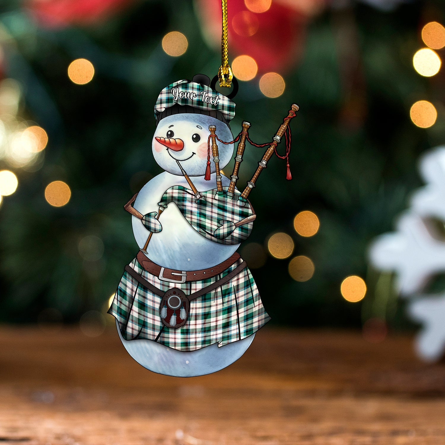 ScotsTee Shop Scottish MacNaughton Dress 2 Modern Tartan Ornament Snowman Bagpipe Personalized