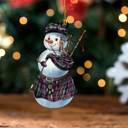 ScotsTee Shop Scottish MacNeil of Barra Old (MacNeill Old) Weathered Clan Crest Tartan Ornament Snowman Bagpipe Personalized