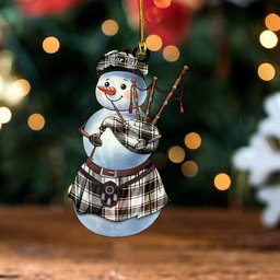 ScotsTee Shop Scottish MacFie B-W (MacPhee B-W) Weathered Tartan Ornament Snowman Bagpipe Personalized