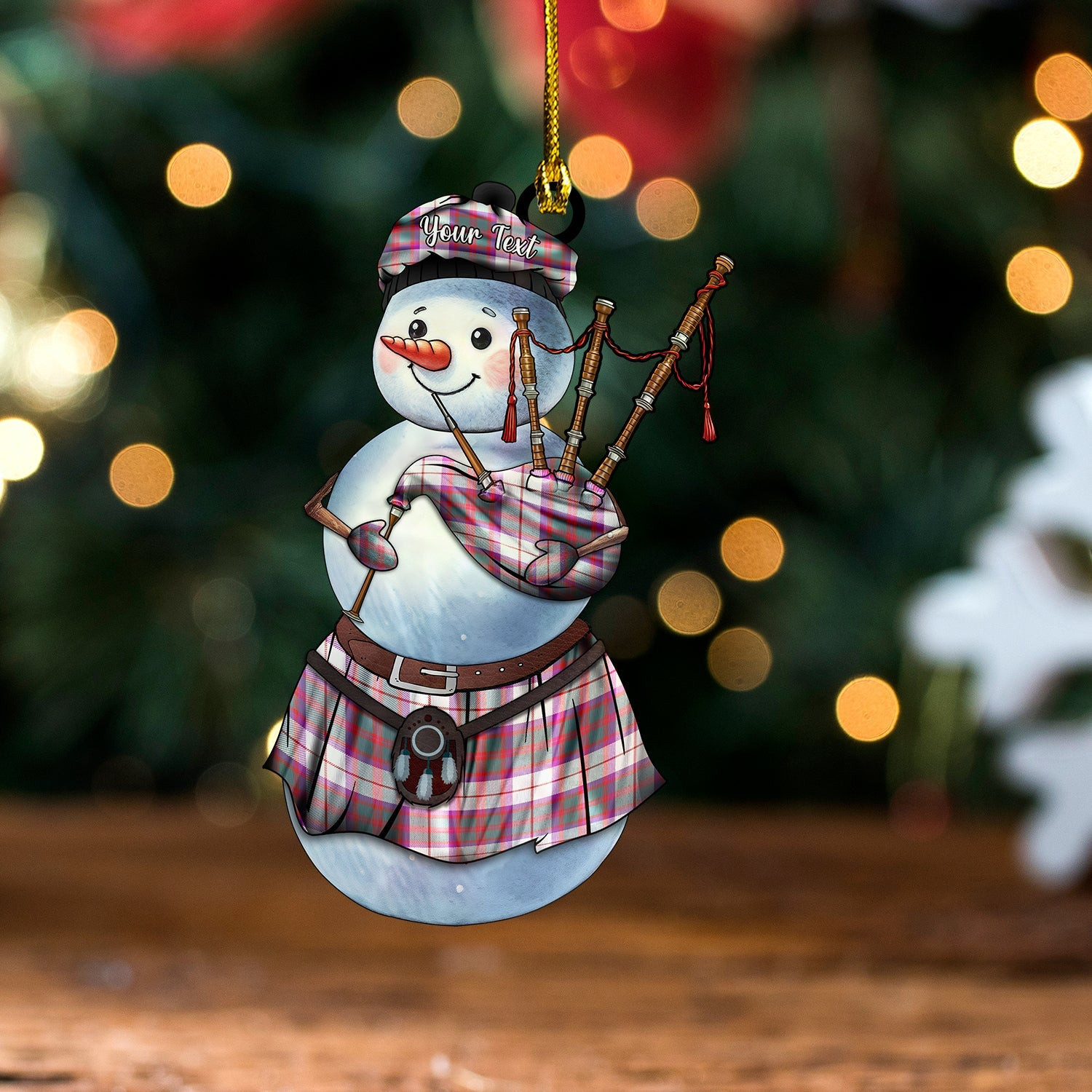 ScotsTee Shop Scottish MacKintosh Artefact Weathered Tartan Ornament Snowman Bagpipe Personalized