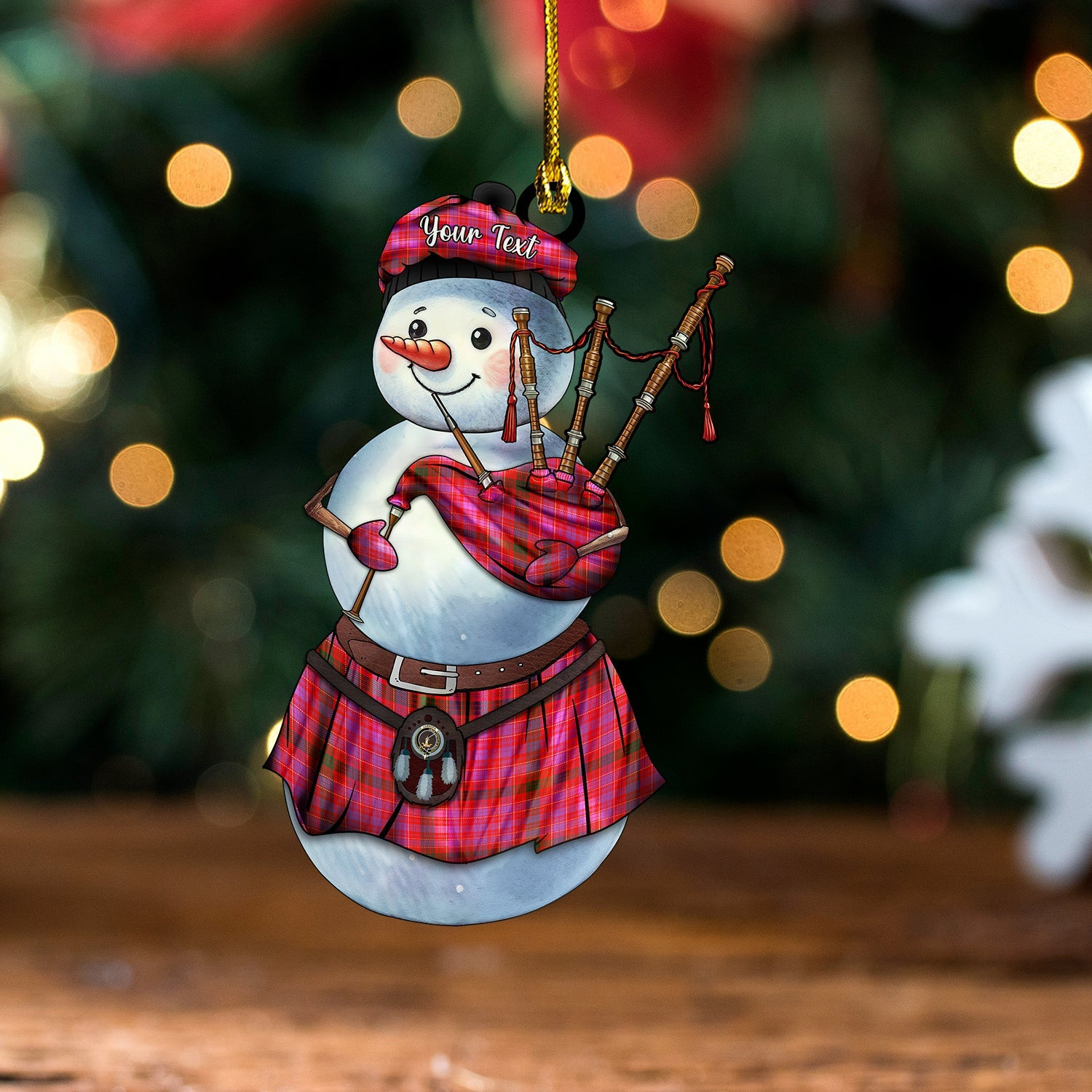 ScotsTee Shop Scottish Lumsden of Clova Modern Clan Crest Tartan Ornament Snowman Bagpipe Personalized