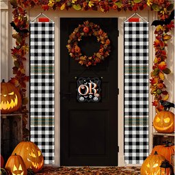 ScotsTee Shop Scottish Burns Check Modern Tartan Front Porch Sign Set, Hanging Banner Set
