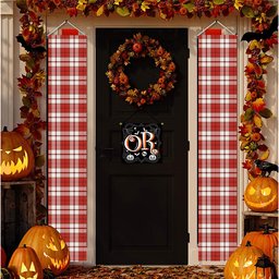 ScotsTee Shop Scottish Cameron Hose Ancient Tartan Front Porch Sign Set, Hanging Banner Set