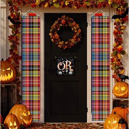 ScotsTee Shop Scottish Drummond of Strathallan Modern Tartan Front Porch Sign Set, Hanging Banner Set