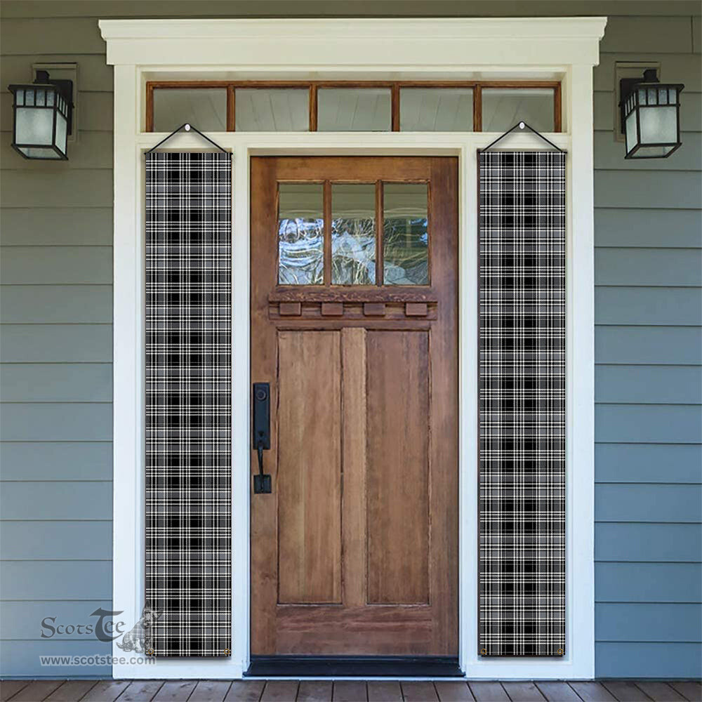 ScotsTee Shop Scottish Drummond Grey Modern Tartan Front Porch Sign Set, Hanging Banner Set