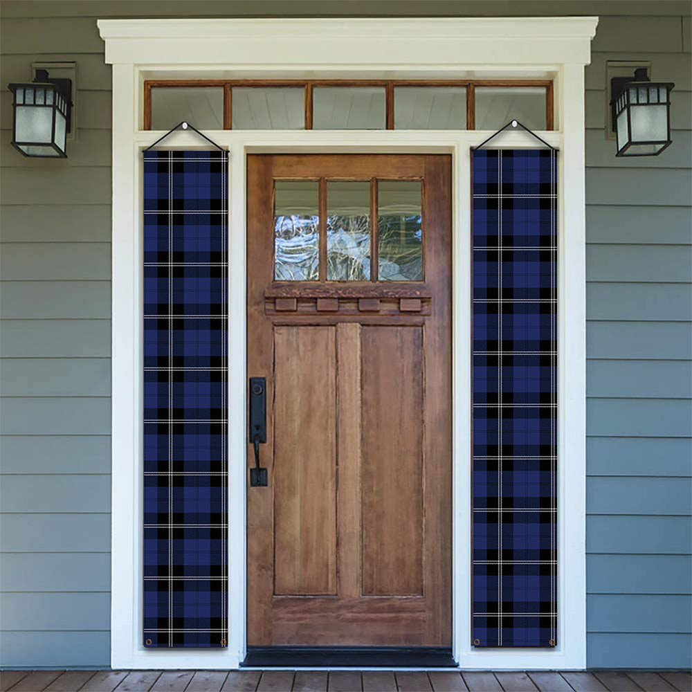 ScotsTee Shop Scottish Ramsay Blue Modern Tartan Front Porch Sign Set, Hanging Banner Set