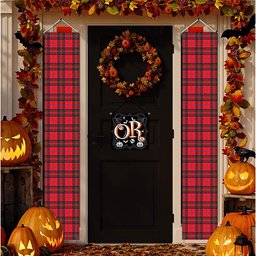 ScotsTee Shop Scottish MacGillivray Modern Tartan Front Porch Sign Set, Hanging Banner Set