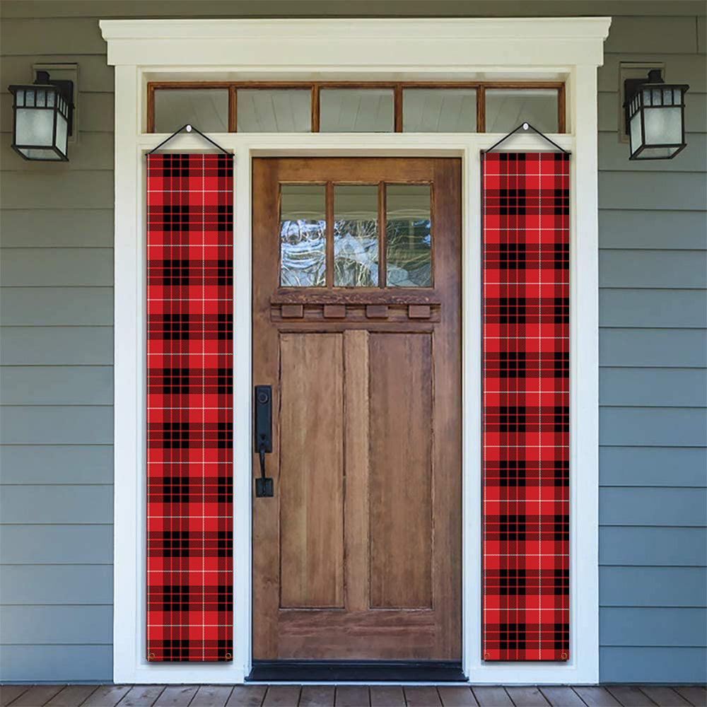 ScotsTee Shop Scottish Munro Black and Red Modern Tartan Front Porch Sign Set, Hanging Banner Set