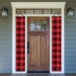 ScotsTee Shop Scottish Munro Black and Red Modern Tartan Front Porch Sign Set, Hanging Banner Set