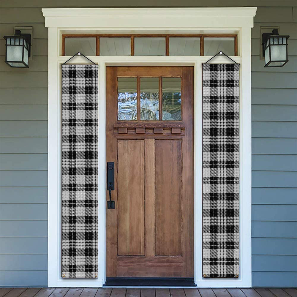 ScotsTee Shop Scottish MacLeod Black and White Tartan Front Porch Sign Set, Hanging Banner Set