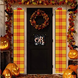 ScotsTee Shop Scottish MacMillan Dress Modern Tartan Front Porch Sign Set, Hanging Banner Set