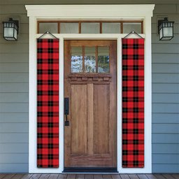 ScotsTee Shop Scottish Ramsay of Dalhousie (Ramsay Red) Modern Tartan Front Porch Sign Set, Hanging Banner Set