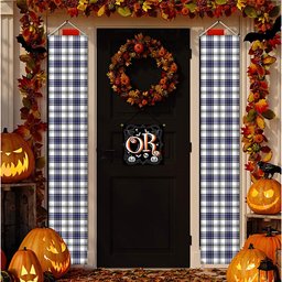 ScotsTee Shop Scottish Hannay Modern Tartan Front Porch Sign Set, Hanging Banner Set