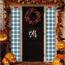ScotsTee Shop Scottish Stewart Muted Blue Tartan Front Porch Sign Set, Hanging Banner Set