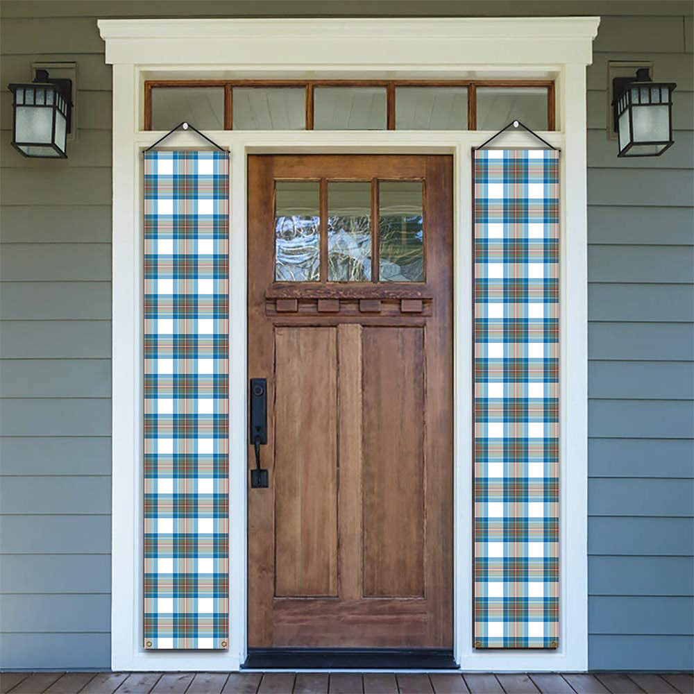 ScotsTee Shop Scottish Stewart Muted Blue Tartan Front Porch Sign Set, Hanging Banner Set