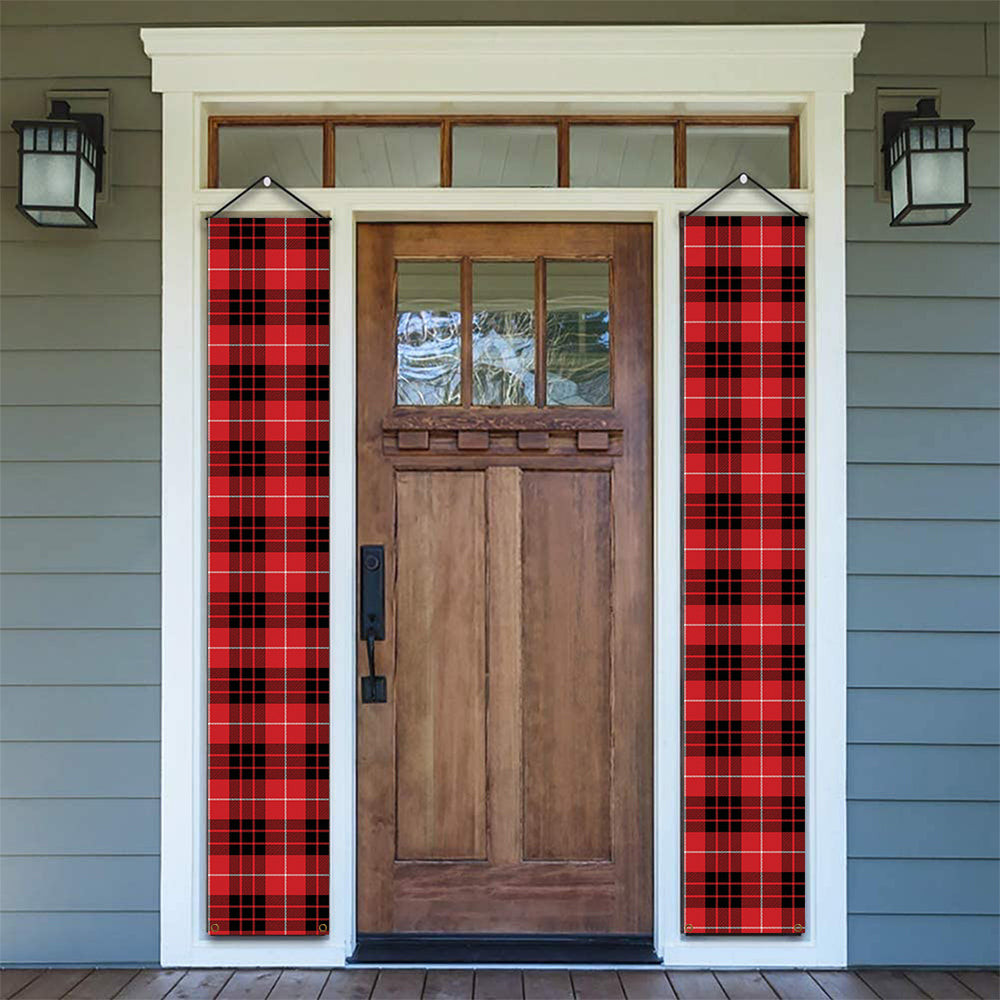 ScotsTee Shop Scottish Monroe Black and Red Modern Tartan Front Porch Sign Set, Hanging Banner Set