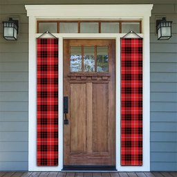 ScotsTee Shop Scottish Monroe Black and Red Modern Tartan Front Porch Sign Set, Hanging Banner Set