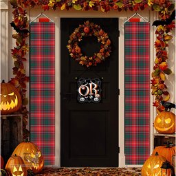 ScotsTee Shop Scottish Somerville Modern Tartan Front Porch Sign Set, Hanging Banner Set