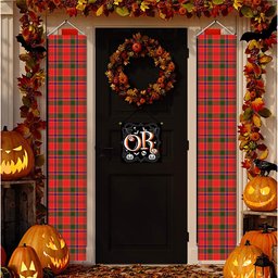 ScotsTee Shop Scottish Monroe Modern Tartan Front Porch Sign Set, Hanging Banner Set