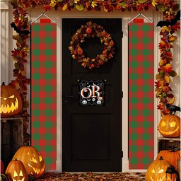 ScotsTee Shop Scottish Moncrieff Ancient Tartan Front Porch Sign Set, Hanging Banner Set
