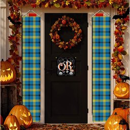 ScotsTee Shop Scottish Laing Modern Tartan Front Porch Sign Set, Hanging Banner Set