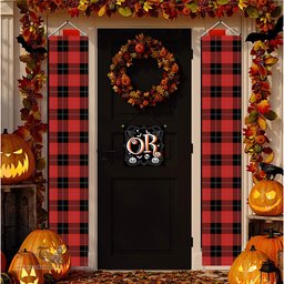 ScotsTee Shop Scottish Ramsay of Dalhousie (Ramsay Red) Ancient Tartan Front Porch Sign Set, Hanging Banner Set