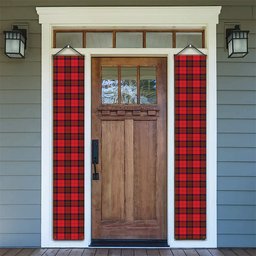 ScotsTee Shop Scottish Leslie Red Modern Tartan Front Porch Sign Set, Hanging Banner Set