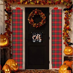ScotsTee Shop Scottish McPherson of Cluny Modern Tartan Front Porch Sign Set, Hanging Banner Set