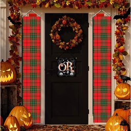ScotsTee Shop Scottish MacAuley Modern Tartan Front Porch Sign Set, Hanging Banner Set