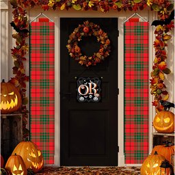ScotsTee Shop Scottish McAuley Modern Tartan Front Porch Sign Set, Hanging Banner Set
