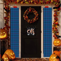 ScotsTee Shop Scottish Hannay Blue Modern Tartan Front Porch Sign Set, Hanging Banner Set