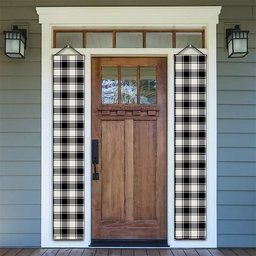 ScotsTee Shop Scottish McPhee B&W Modern Tartan Front Porch Sign Set, Hanging Banner Set