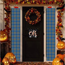 ScotsTee Shop Scottish Thomson Blue Modern Clan Tartan Front Porch Sign Set, Hanging Banner Set
