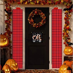 ScotsTee Shop Scottish Rose of Kilravock Modern Tartan Front Porch Sign Set, Hanging Banner Set