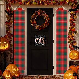 ScotsTee Shop Scottish MacFie Modern Tartan Front Porch Sign Set, Hanging Banner Set