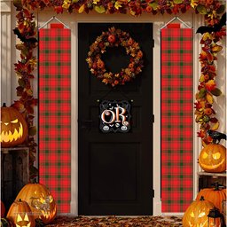 ScotsTee Shop Scottish McQueary Modern Tartan Front Porch Sign Set, Hanging Banner Set