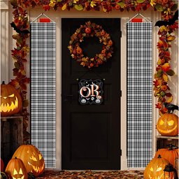 ScotsTee Shop Scottish Scott Black White Tartan Front Porch Sign Set, Hanging Banner Set