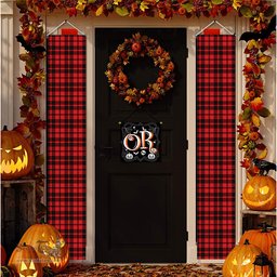 ScotsTee Shop Scottish Hogg Tartan Front Porch Sign Set, Hanging Banner Set