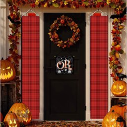 ScotsTee Shop Scottish Hamilton Red Ancient Tartan Front Porch Sign Set, Hanging Banner Set