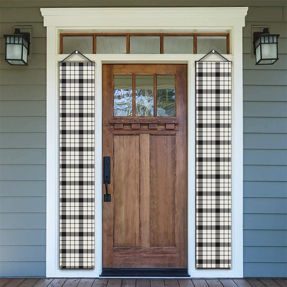 ScotsTee Shop Scottish McFarland Black White Ancient Tartan Front Porch Sign Set, Hanging Banner Set
