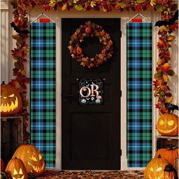 ScotsTee Shop Scottish Mitchell Ancient Tartan Front Porch Sign Set, Hanging Banner Set