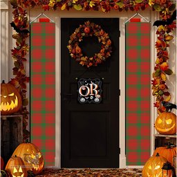 ScotsTee Shop Scottish MacQuarrie Ancient Tartan Front Porch Sign Set, Hanging Banner Set