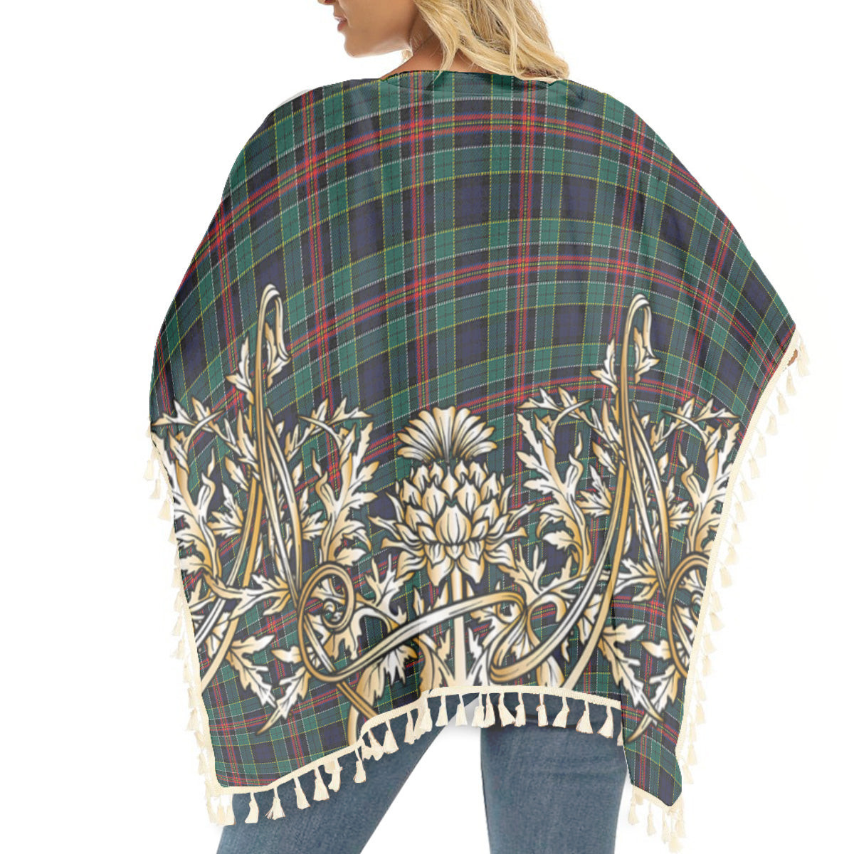 ScotsTee Shop Scottish Allison Modern Tartan Scotland Royal Golden Thistle Square Fringed Shawl