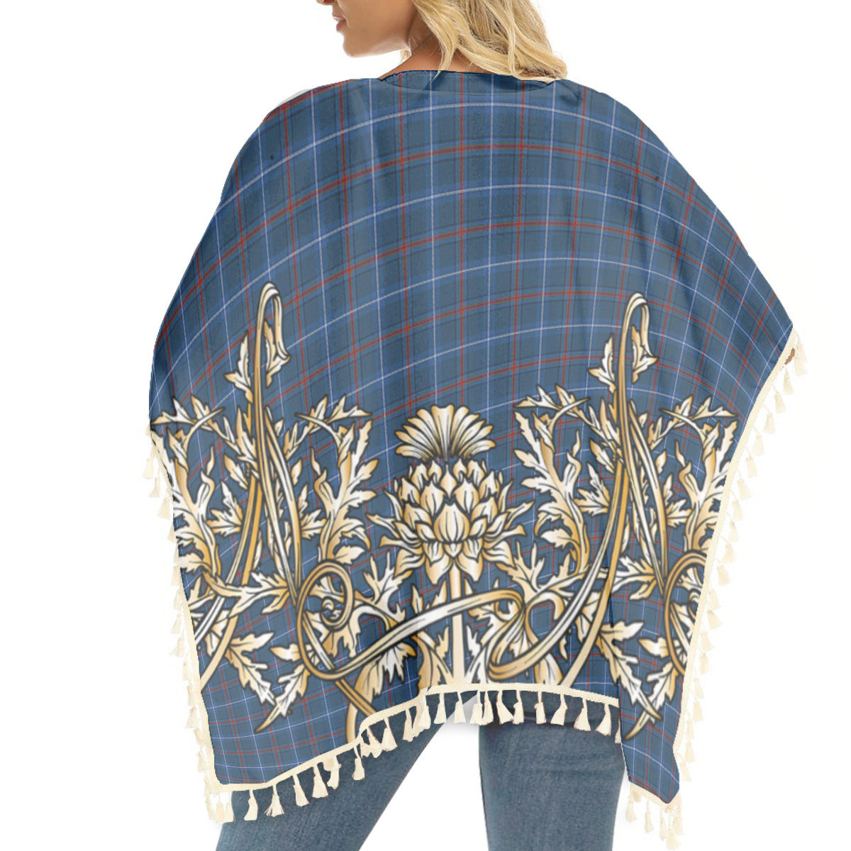 ScotsTee Shop Scottish American National Modern Tartan Scotland Royal Golden Thistle Square Fringed Shawl