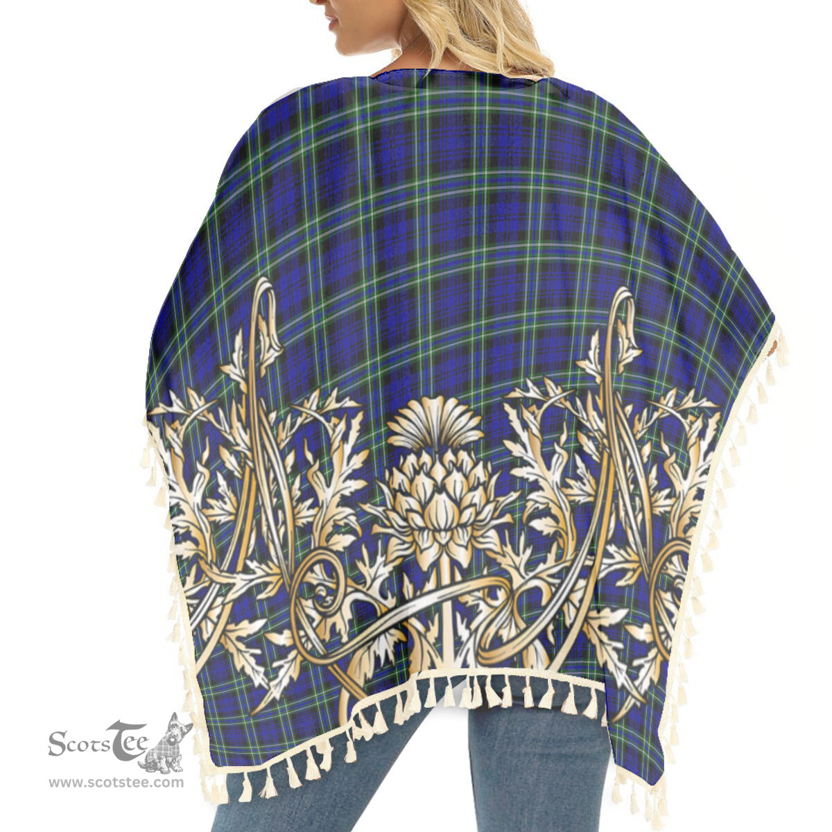 ScotsTee Shop Scottish Arbuthnot Modern Tartan Scotland Royal Golden Thistle Square Fringed Shawl